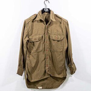 US Military Field Shirt Sz 14.5 x 31 VTG 40s 50s Army Green Brown